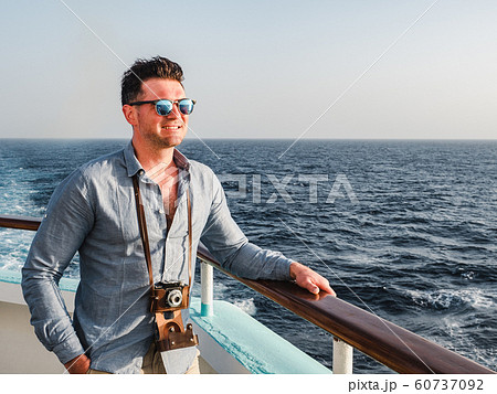 Man on the empty deck of a cruise liner Man on the empty deck of a cruise liner 60737092