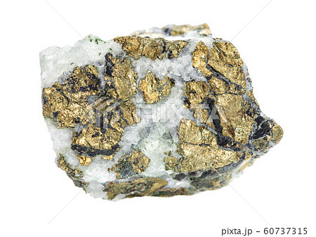 Chalcopyrite in quartz isolated on white Chalcopyrite in quartz isolated on white 60737315