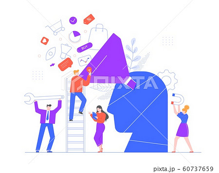 Buyer focused marketing. Promotional strategy, professional marketing team and market growth generating or attracting new loyal leads vector illustration. Sales optimization model, customer targeting 60737659