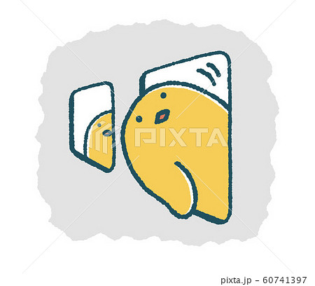 ゆるいひよこは窓から身を乗り出すのイラスト素材