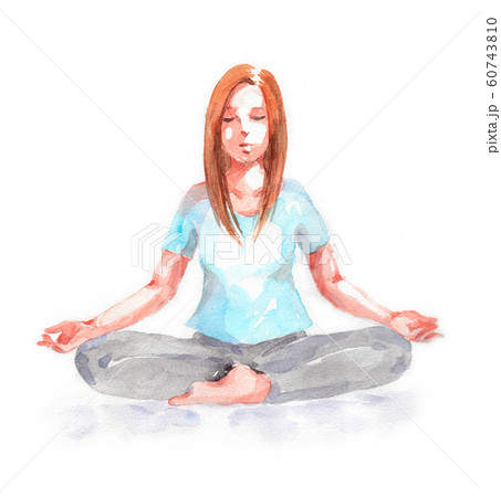 瞑想をする女性水彩画 瞑想をする女性水彩画 60743810