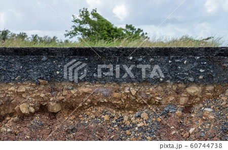 The layers of soil and rock of road. 60744738