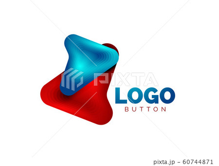 Arrow logo template. Or play or download button logotype template. Minimal geometrical design, 3d geometric bold symbol in relief style with color blend steps effect. Vector Illustration Arrow logo template. Or play or download button logotype template. Minimal geometrical design, 3d geometric bold symbol in relief style with color blend steps effect. Vector Illustration 60744871
