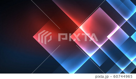 Neon glowing techno square rectangle lines, blue hi-tech futuristic abstract background 60744965