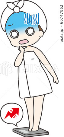 体重計に乗るバスタオルの女性のイラスト素材