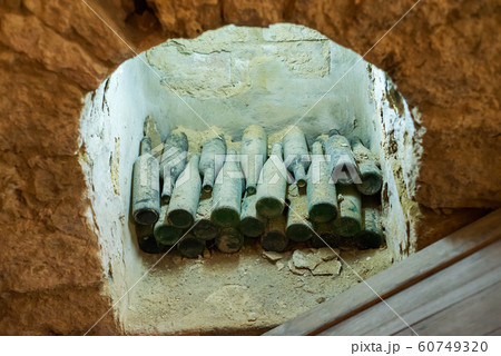 old vine bottle. installation in vine factory 60749320