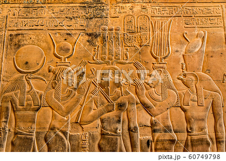 Ruins and Hieroglyphs in the famous Temple of Kom Ombo in Egypt on nile river bank Ruins and Hieroglyphs in the famous Temple of Kom Ombo in Egypt on nile river bank 60749798