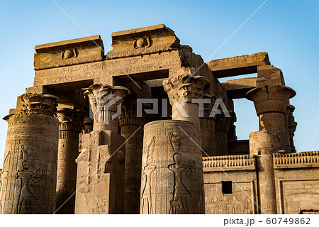 Ruins and Hieroglyphs in the famous Temple of Kom Ombo in Egypt on nile river bank Ruins and Hieroglyphs in the famous Temple of Kom Ombo in Egypt on nile river bank 60749862
