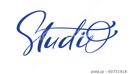 Studio blue calligraphy hand drawn vector logo text and label for any use, on a white background. Just place your own brand name 60751918