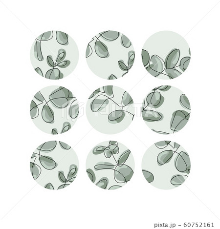 Green eucalyptus Highlight Cover Icon. Highlight Story Natural. Hand Drawn Floral Logo. Logo Template for photographer, fashion blogger, yoga studio. Herb Botanical Floral 60752161