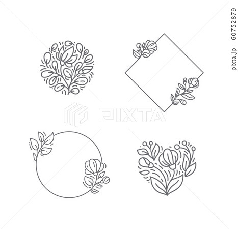 Vector geometric monoline square frame with flowers and plants items. Valentines template for greeting card with place for text. Design for banner, book, wedding, invitation 60752879