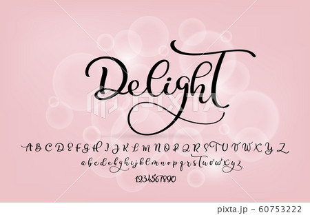 Handwritten brush style modern calligraphy cursive font with flourishes. Calligraphy alphabet. Cute calligraphy letters. For postcard or poster decorative graphic design. Isolated letter elements 60753222