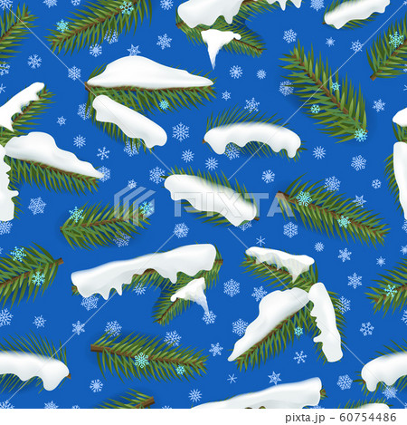 Winter pine branches and snowflakes seamless 60754486