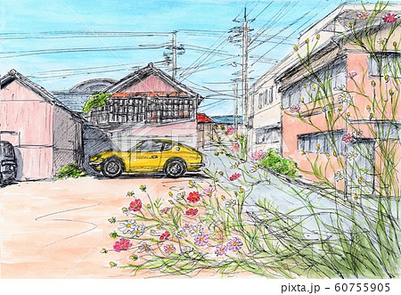 下町風景のイラスト素材