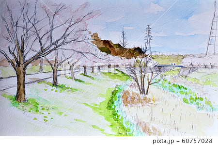 親水公園の春 水彩のイラスト素材 [60757028] - PIXTA