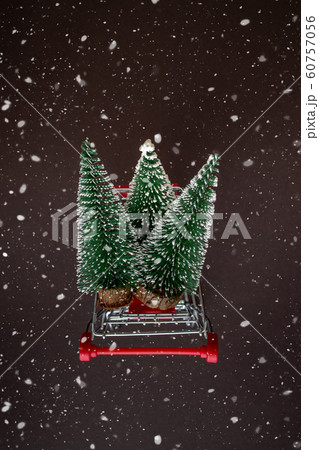 Top view of a grocery cart with snowy Christmas Top view of a grocery cart with snowy Christmas 60757056
