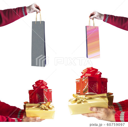 Man hands hold beautiful gifts. Isolated on white background. 60759097