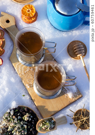 New Year or Christmas flat lay top view with Hot New Year or Christmas flat lay top view with Hot 60759461