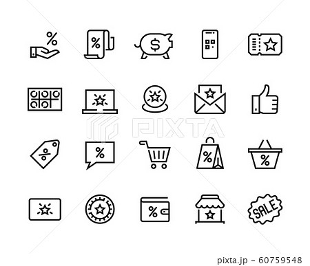 Loyalty line icons. Bonus card, special offer and customer discount program, lottery reward and gift winner symbols. Vector set 60759548