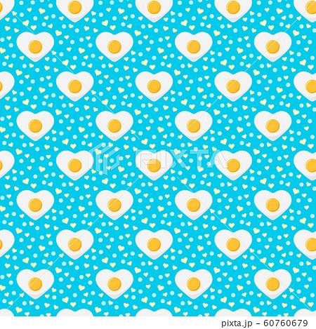Fried egg colorful seamless pattern with hearts and dots on blue background. Fried egg colorful seamless pattern with hearts and dots on blue background. 60760679