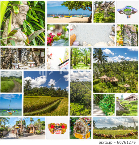 unusual collage of bali on white ceramic mosaic 60761279