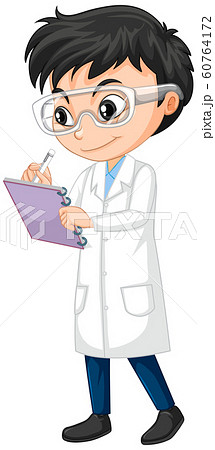 Boy in science gown writing on isolated background 60764172