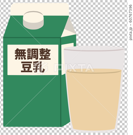 Illustration without main line arranging unadjusted soy milk poured into a paper pack and a transparent cup 60767396