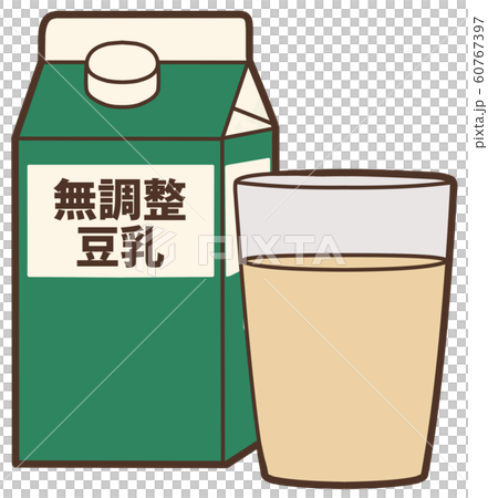 An illustration of a paper pack and unadjusted soy milk poured into a transparent cup An illustration of a paper pack and unadjusted soy milk poured into a transparent cup 60767397