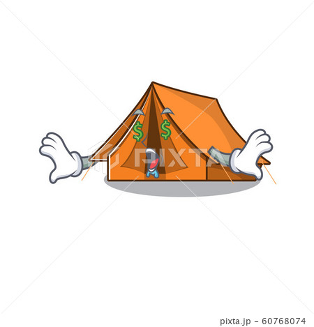 Camping tent Scroll with Money eye cartoon character style 60768074