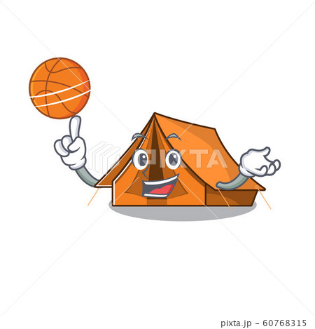 An icon of camping tent Scroll cartoon character playing basketball 60768315