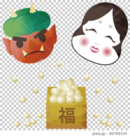 Setsubun Bean Beans Tafuku Demon Set Watercolor Touch Analog Style 60769329