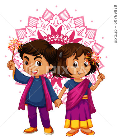 Indian boy and girl with mandala background Indian boy and girl with mandala background 60769829
