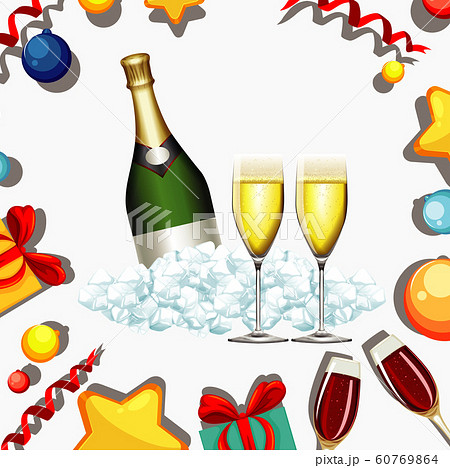 Poster design for New Year with champagne and 60769864