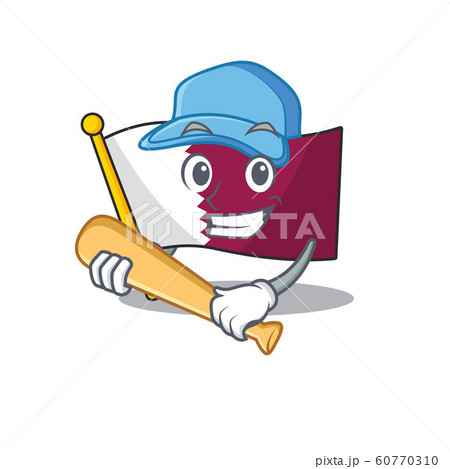 Cool flag qatar Scroll cartoon character design with baseball 60770310