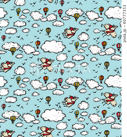 Fly bird sky clouds air balloon seamless pattern 60777353