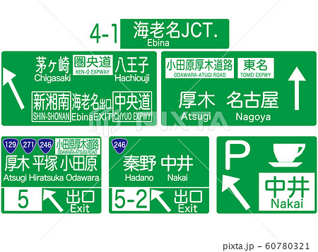 東名高速標識集02 海老名jct 中井paのイラスト素材