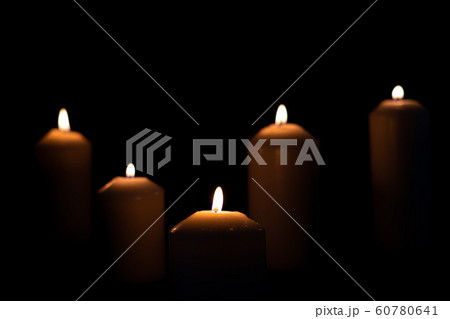 Five light flame candle burning brightly on black background 60780641