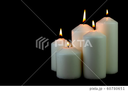 Five light flame candle burning brightly on black background 60780651