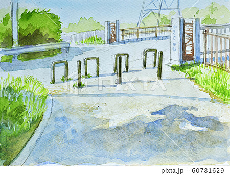 親水公園の初夏 水彩のイラスト素材