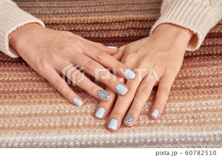Beautiful blue manicure with rhinestones on Beautiful blue manicure with rhinestones on 60782510