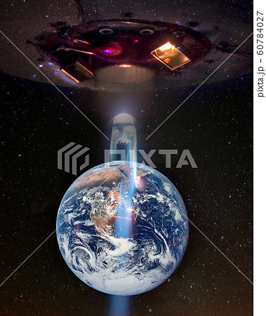 Giant extraterrestrial aliens spaceship fly above the earth 60784027