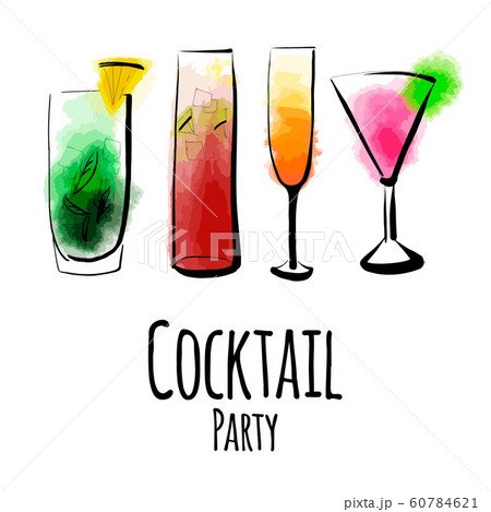 Glasses with different coctailes, a cocktail party 60784621