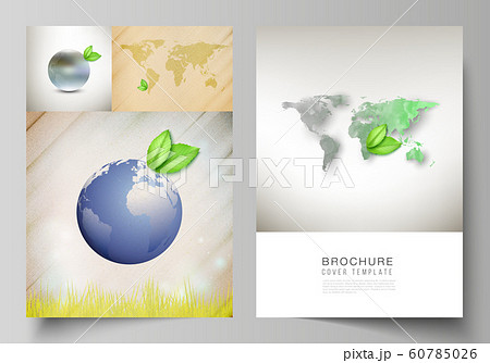 Vector layout of A4 format cover mockups design templates for brochure, flyer, booklet, cover design, book design, brochure cover. Save Earth planet concept. Sustainable development global concept. Vector layout of A4 format cover mockups design templates for brochure, flyer, booklet, cover design, book design, brochure cover. Save Earth planet concept. Sustainable development global concept. 60785026