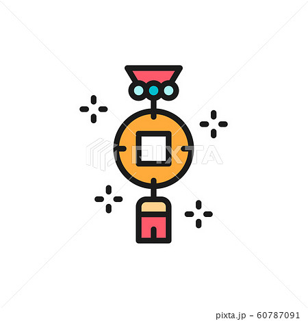 Chinese charm, feng shui coin flat color line icon. Chinese charm, feng shui coin flat color line icon. 60787091