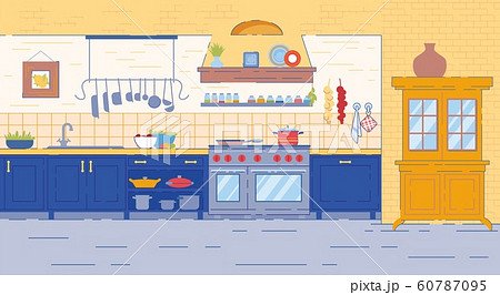 Kitchen Room Interior in Traditional Rustic Style - Stock Illustration  [60787095] - PIXTA