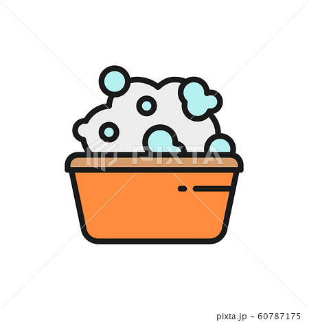 Basin with soapy water, washing flat color line icon. 60787175