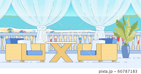 Cafe Interior Tables on Open Terrace at Beach 60787183