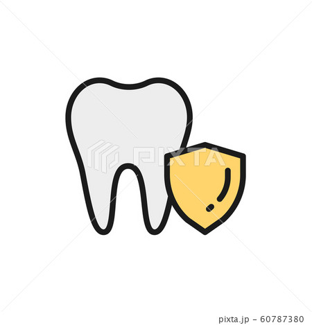 Vector tooth protection, dental save flat color line icon. Vector tooth protection, dental save flat color line icon. 60787380
