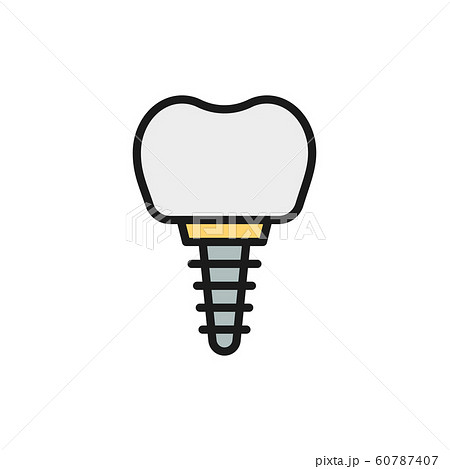 Vector dental implant, tooth crown flat color line icon. 60787407