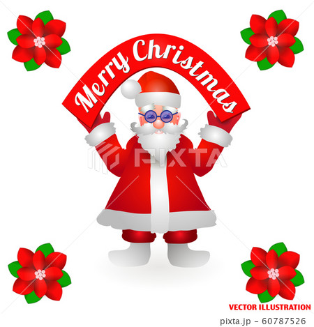 Santa Claus with inscription Merry Christmas. Santa Claus isolated on white background. Vector. 60787526